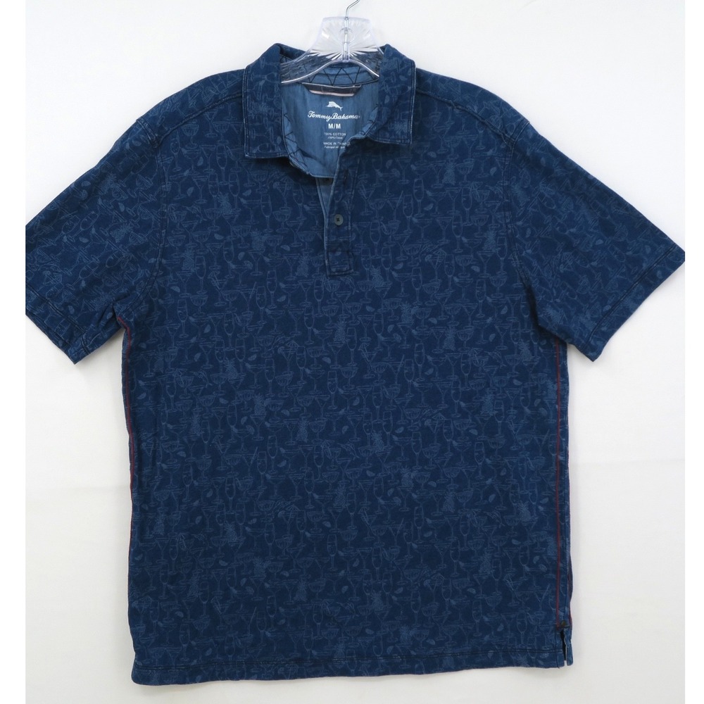 Tommy Bahama Mens Blue Cocktail Pineapple Print Cotton Polo Shirt Size M